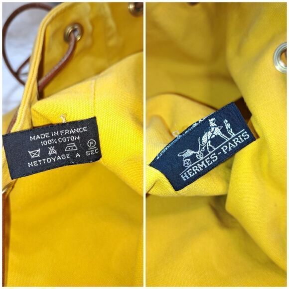 HERMÈS Polochon Yellow Canvas Backpack Bag LARGE PRISTINE CONDITION - Picture 14 of 17
